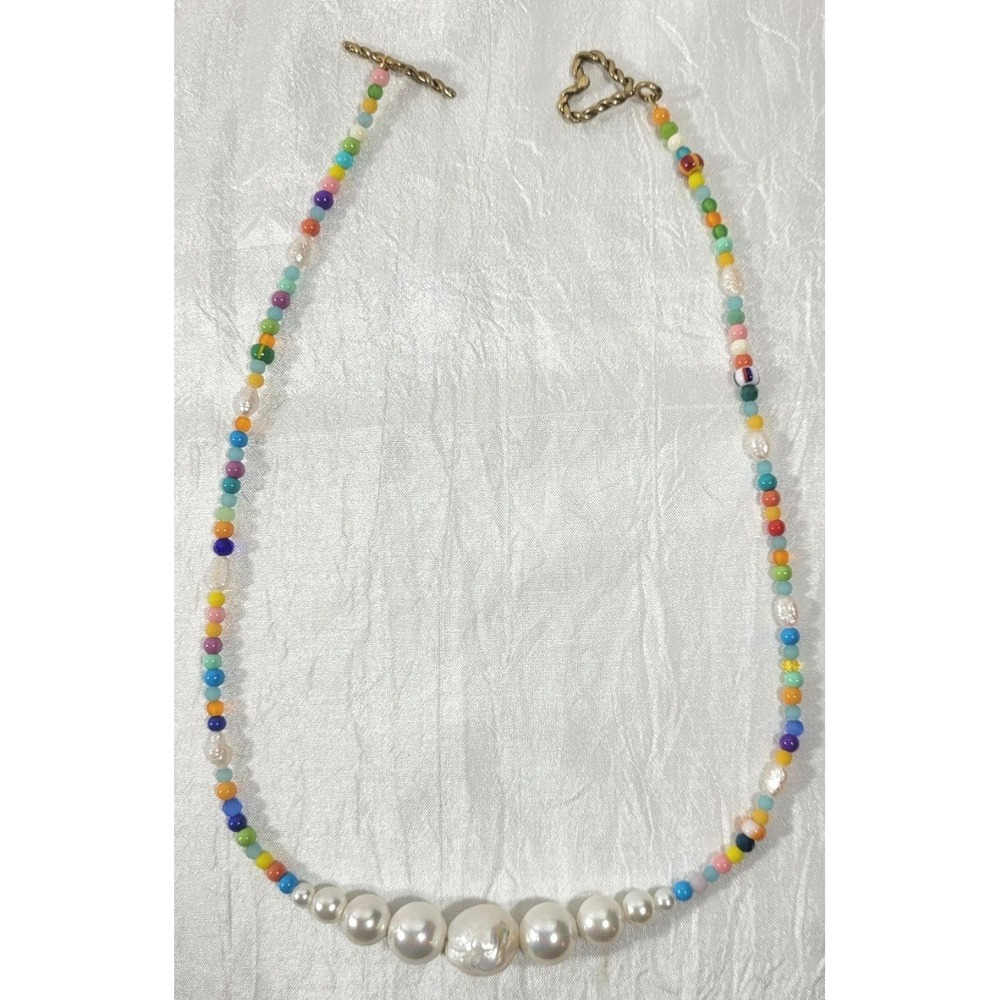 Luiny Simple Pearls Necklace - Cultured Pearls, Glass & Crystal Beads 16" - $142